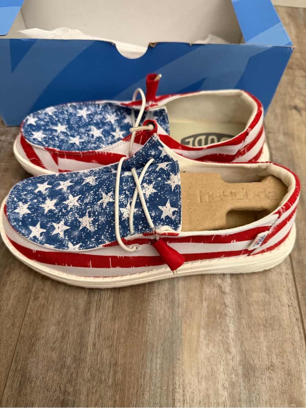 Women’s Patriotic Hey Dudes New in box size 6